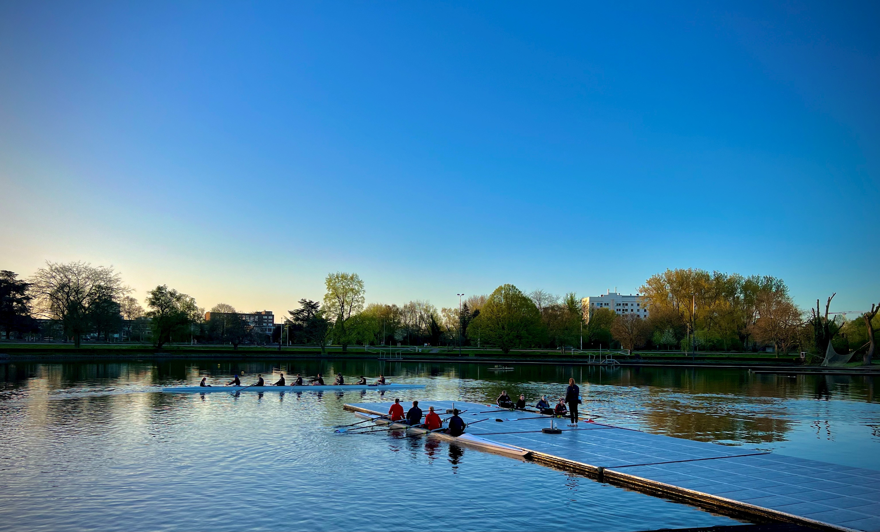  College Boat Club students rowing in canals of  Ghent, Belgium for their annual Easter training camp and Ghent International Spring Regatta.