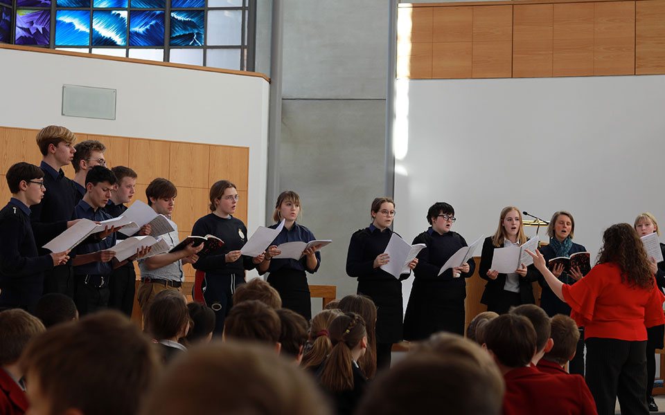 Choir singing in Pangbourne College's Memorial Chapel